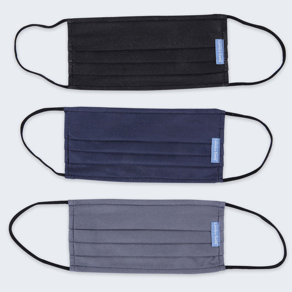 Masques en tissu Bleu marine Noir et Gris - LES ESSENTIELS - Pack de 3